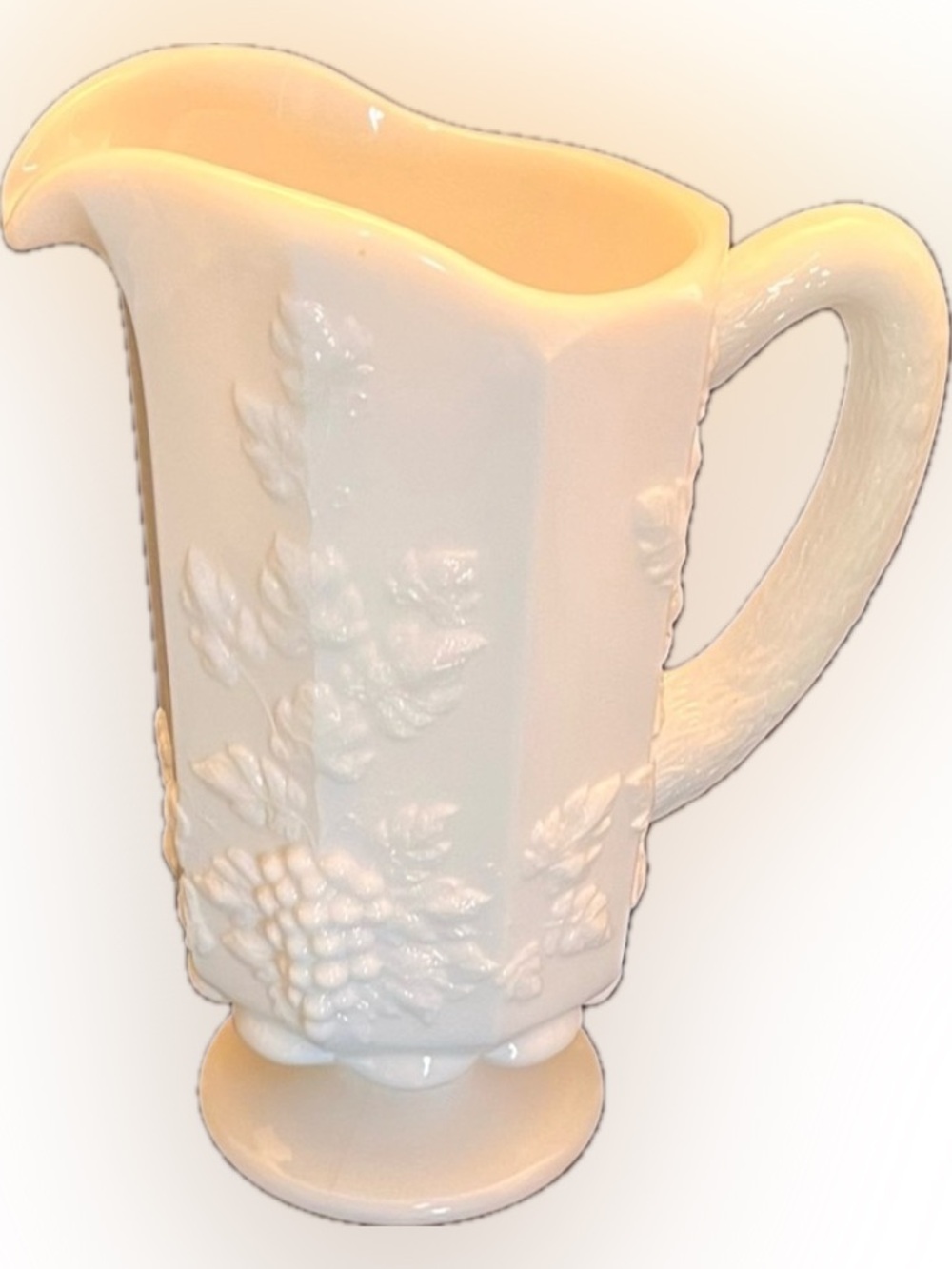 VTG Westmoreland Milk Glass Pitcher Paneled Grape Pedestal Mid Centry MCM USA 9"